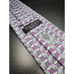 Gucci Men's Necktie Purple Polar Bear Animal Print Silk 3.75" x 58" Good
